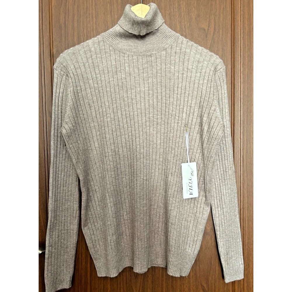 Womens M/L Beige Ribbed Cashmere Blend Turtleneck Pullover Sweater Long Sleeve